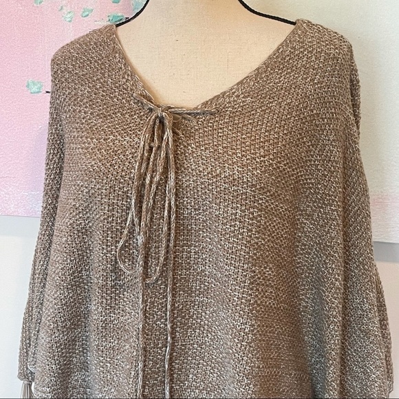 Torrid Fringe Lace Up Front V Neck Poncho Beige - Picture 3 of 8